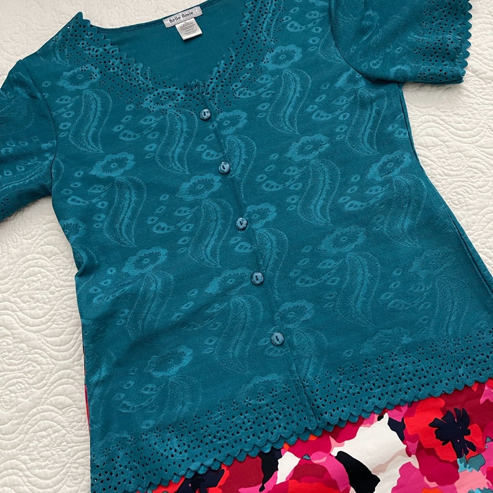 Rafaella Skirt Size 10 Midi Straight Colorful Floral and Belle Amie Shirt PM - Picture 3 of 16
